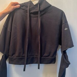 ALO YOGA grey size small hoodie with slit sleeves